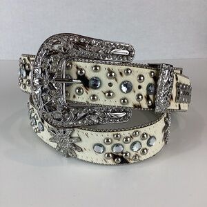 NWT BHW Western Rhinestone Cowgirl Studded Leather Calf-Hair Belt | XL